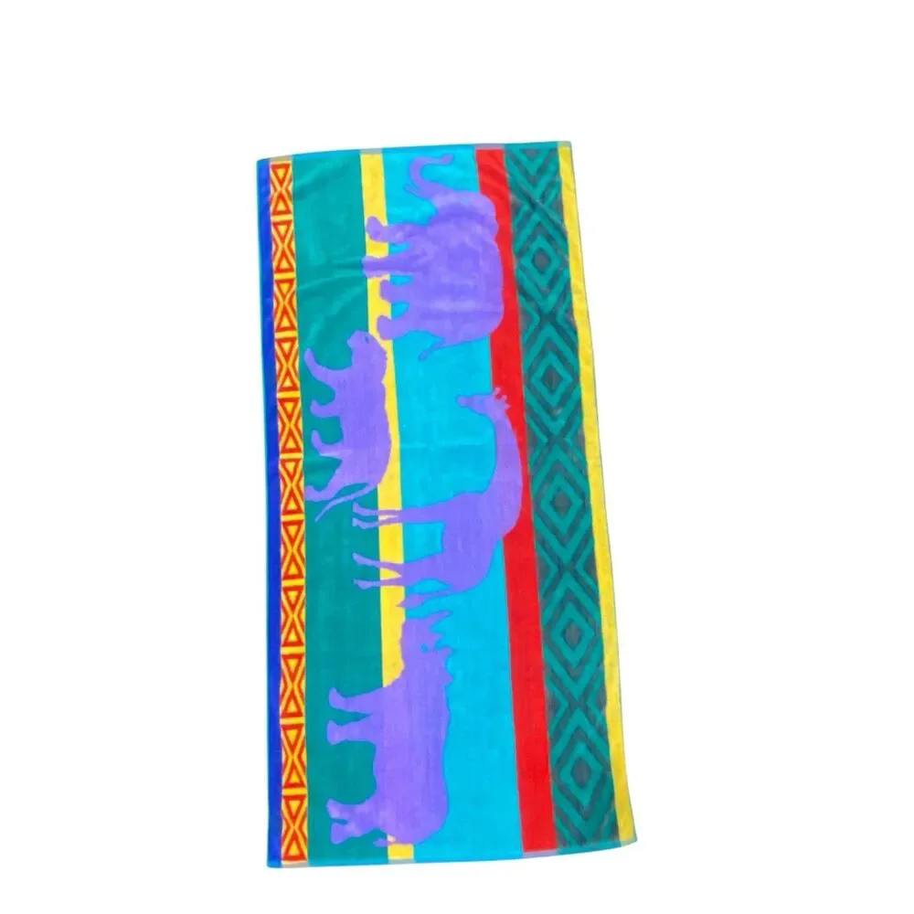 Vtg 90's TROPICS Terry SAFARI ANIMALS Beach Towel Retro Vibrant Colorful 56x26